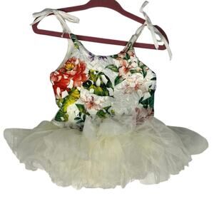 Wraredoll | Ivory Floral & Lace One-Piece Tutu Tank Baby Dress | Size 6-9 Mos